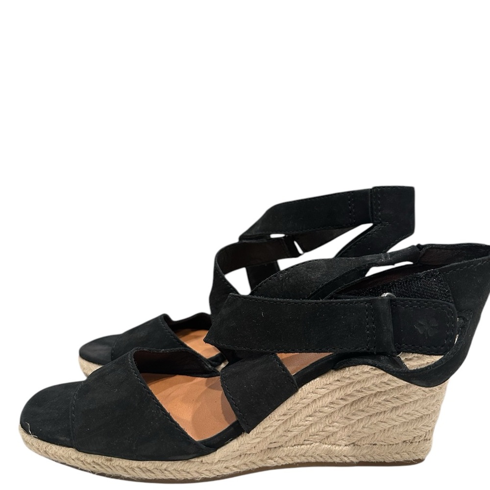 Lucky Brand Black Wedge Sandals with Ankle Strap and Espadrille Heel Size 8